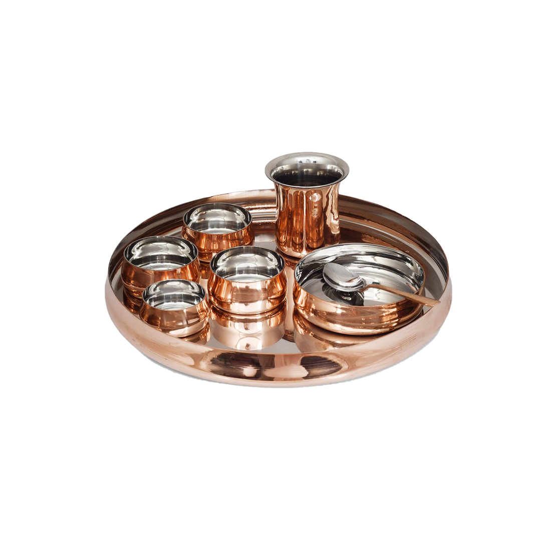 Copper/Steel Curve Thali Set 8 Pcs 13 inch Hammered